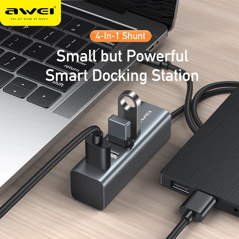 Mini USB UB 2.0 με 4 Θύρες για Υπολογιστές + Φόρτιση Συσκευών Awei® CL-122 - Συμβατό με Macbook - Docking Station